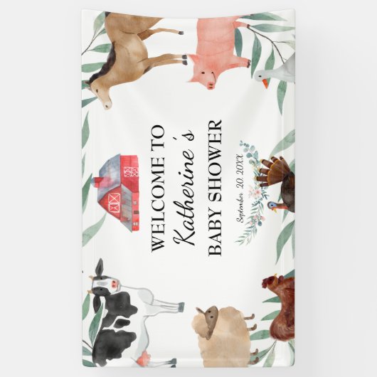 農場を背景に可愛い田舎の赤ちゃんシャワー 横断幕 (縦)