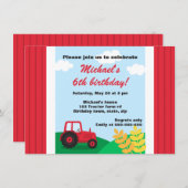 農場トラクターの丘およびムギの子供の誕生日のパーティー 招待状 (正面/裏面)