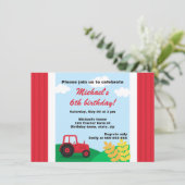 農場トラクターの丘およびムギの子供の誕生日のパーティー 招待状 (スタンド正面)