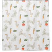 農場パターン上のバニーとダックス シャワーカーテン (正面)