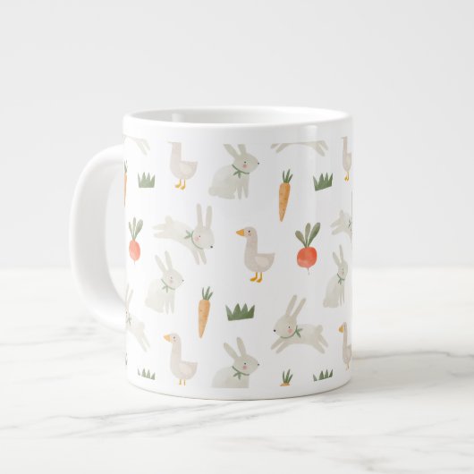 農場パターン上のバニーとダックス ジャンボコーヒーマグカップ (正面左)