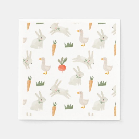 農場パターン上のバニーとダックス スタンダードカクテルナプキン (正面)