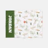 農場パターン上のバニーとダックス フリースブランケット (正面(横))