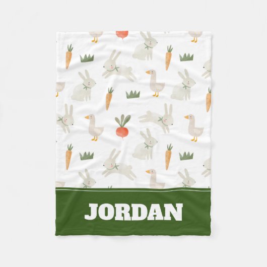 農場パターン上のバニーとダックス フリースブランケット (正面)