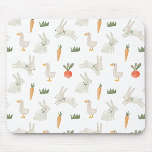 農場パターン上のバニーとダックス マウスパッド (正面)