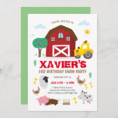 農場パーティーの招待状、農場の誕生日 招待状 (正面/裏面)