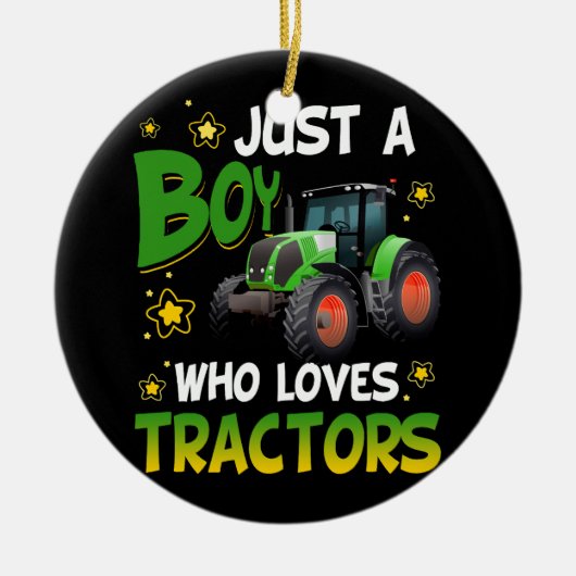 農場ライフスタイルトラクター・エンジンを愛する少年 セラミックオーナメント (正面)