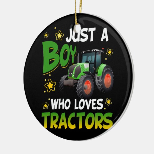 農場ライフスタイルトラクター・エンジンを愛する少年 セラミックオーナメント (左)