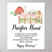 農場動物おしゃぶり狩り赤ちゃんシャワーゲームのサイン ポスター (正面)