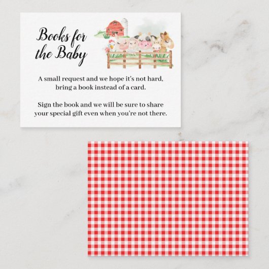 農場動物が本を持って来る赤ちゃんシャワー挿入カード プレイスカード (正面/裏面)