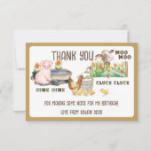 農場動物と騒音子供の誕生日 サンキューカード (正面)