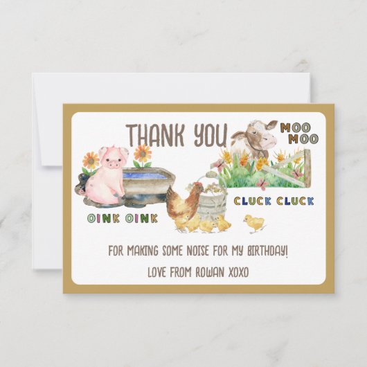 農場動物と騒音子供の誕生日 サンキューカード (正面)