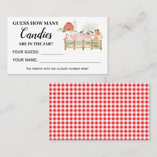 農場動物何人のキャンディベビーシャワーカード プレイスカード (正面/裏面)