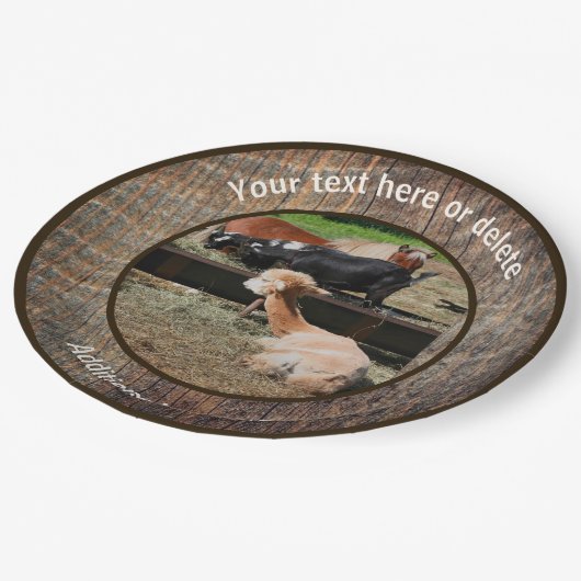 農場動物納屋周囲の庭おもしろいパーソナライズされたパーティー ペーパープレート (アングル)