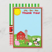 農場動物納屋周囲の庭誕生日ベビーシャワー サンキューカード (正面/裏面)