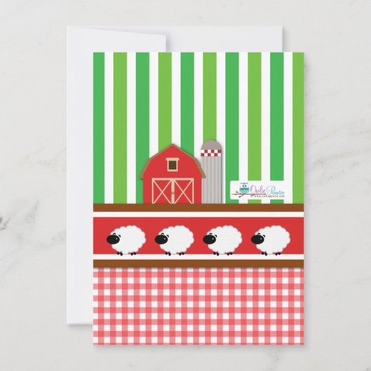 農場動物納屋周囲の庭誕生日ベビーシャワー サンキューカード (裏面)
