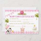 農場動物養子縁組証明書の誕生日カード 招待状 (正面)