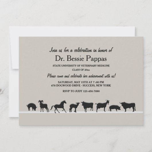 農場動物 獣医学博士 卒業 招待状 (正面)