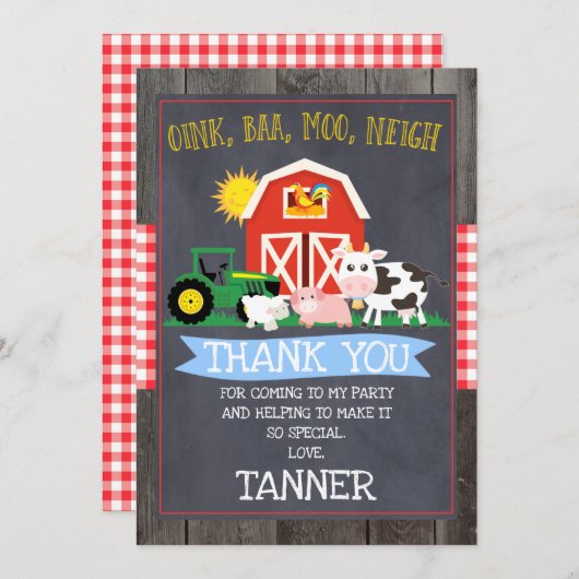農場及びトラクタ誕生日サンキューカード 招待状 (正面/裏面)