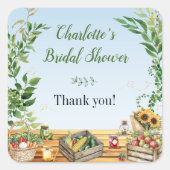 農場市場スタイルのブライダルシャワー 新鮮な市場から届いたばかり スクエアシール (正面)