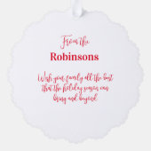 農場新鮮なクリスマスツリーズトラック オーナメントカード (裏面)