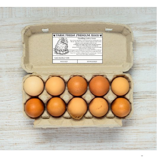 農場生卵の取り扱い及びカー気にドの指示 長方形シール