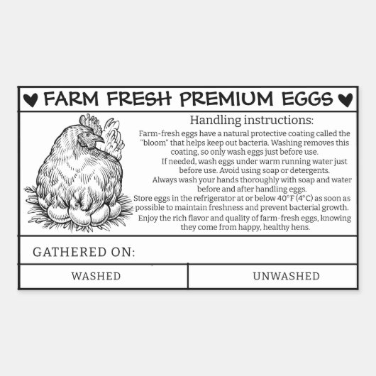 農場生卵の取り扱い及びカー気にドの指示 長方形シール (正面)