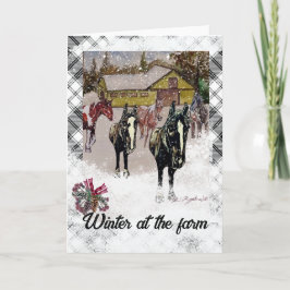 農場用の格子雪の黒い馬の冬 招待状