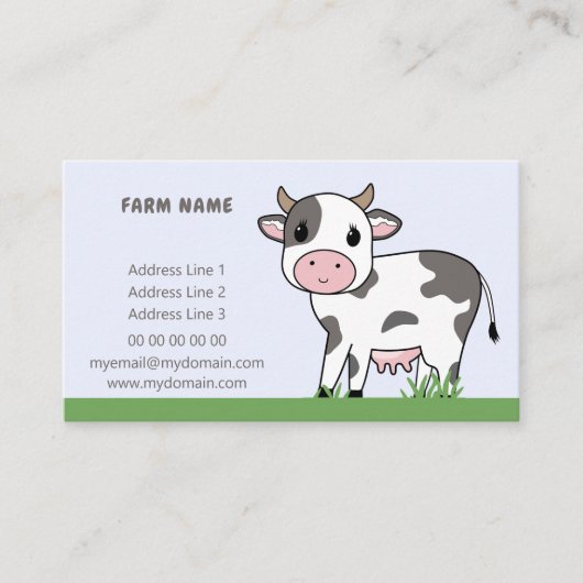農場用の漫画のかわいい牛の名刺 名刺 (正面)