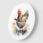 農場絵を描の鶏の水色 ラージ壁時計 (傾斜)