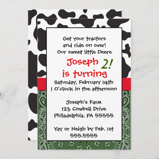 農場育ちの刺激を受けたな誕生日の招待状 招待状 (正面/裏面)
