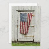 農場 |アメリカ国旗が付いたホワイトバーンドア サンキューカード (正面/裏面)
