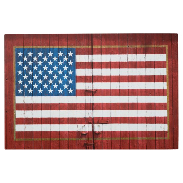 農場 |アメリカ国旗のバーンドムラル メタルプリント (正面)