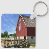 農場 |アメリカ国旗を持つ赤い納屋 キーホルダー (裏面)