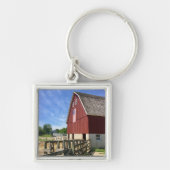 農場 |アメリカ国旗を持つ赤い納屋 キーホルダー (正面)