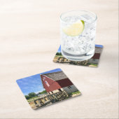 農場 |アメリカ国旗を持つ赤い納屋 スクエアペーパーコースター (インサイチュ)