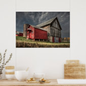 農場 |ミシガン州の赤い木造の納屋 ポスター (キッチン)