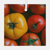 農場 |光沢のある赤と黄色のトマト ガラスオーナメント (裏面)