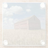 農場 |小麦フィールドの古い赤い納屋 ガラスコースター (裏面)