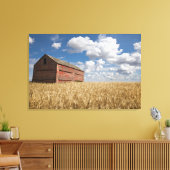 農場 |小麦フィールドの古い赤い納屋 キャンバスプリント (インサイチュ (リビング))