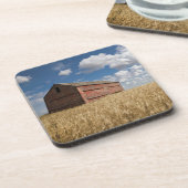 農場 |小麦フィールドの古い赤い納屋 コースター (左側)
