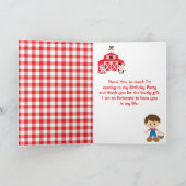 農場 赤い納屋の誕生日 ブラウン髪の少年 サンキューカード (内部)