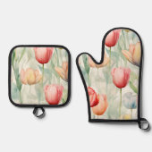 農場 赤い黄色のチューリップの花 ブライダルシャワー 鍋つかみ&鍋敷きセット (正面)