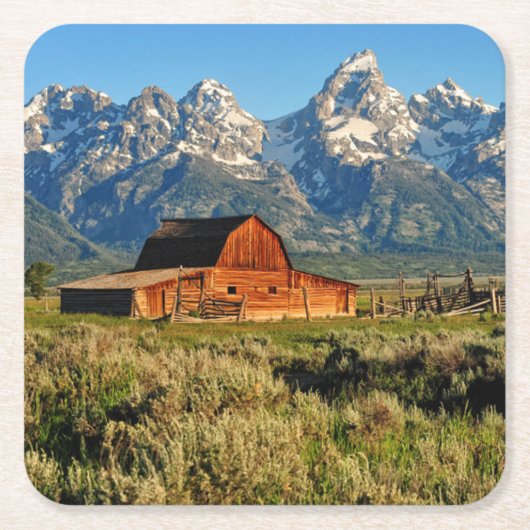 農場 |雪に覆われたバーン スクエアペーパーコースター (正面)