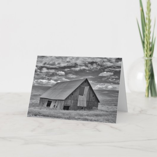農場 | BW American Flag Barn Scene カード (正面)