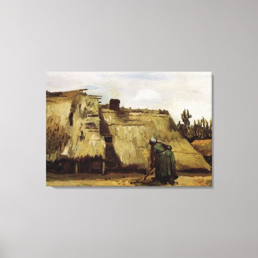 農夫の女性が自分のコテージの前を掘る キャンバスプリント (正面)