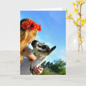 農夫の娘とヤギのグリーティ空白のングカード カード (黄色い花)