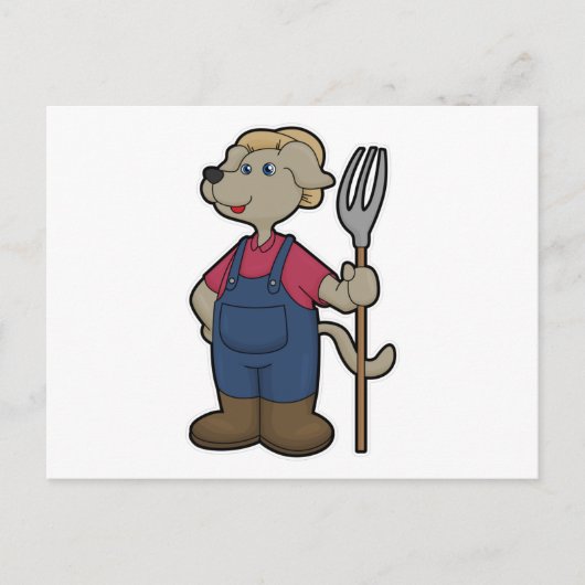 農夫の帽子と鍬を持った犬 ポストカード (正面)