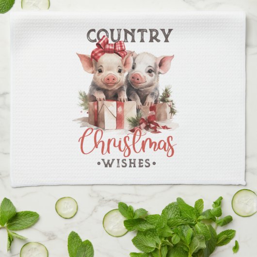 農家かわいい豚のカントリークリスマス キッチンタオル (折り畳み)