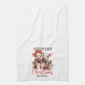 農家かわいい豚のカントリークリスマス キッチンタオル (縦)